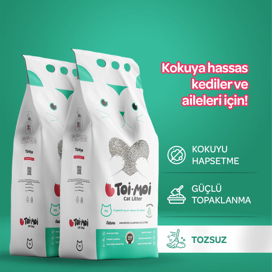 Toi Moi 20 Lt Kokusuz Sodyum Bentonit Kedi Kumu (2x10 Lt) - 1